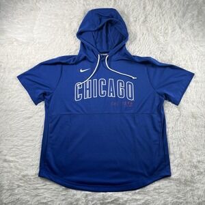 Chicago Cubs Nike Performance Pullover Mens Large Logo Hoodie Short Sleeve NWOT
